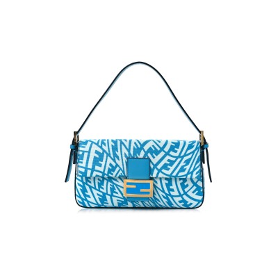 FENDI BAGUETTE 1997 BAG VERTIGO ZUCCA COATED CANVAS BLUE 8BR792AFL1F1E8L (28*13.5*6cm)